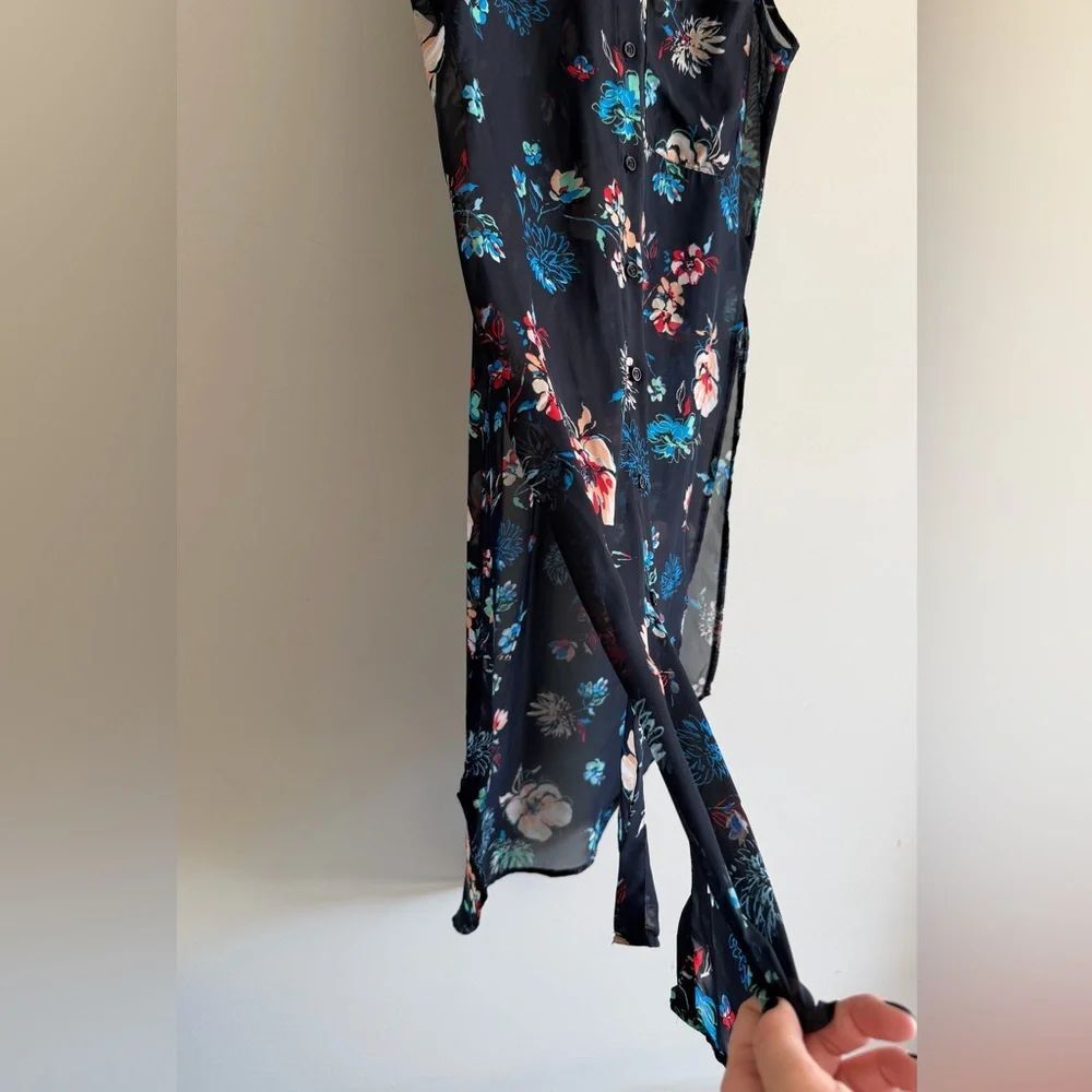 NewLook Size S Sheer Floral Sleeveless Shirt Side Slits Lightweight Flowy Artsy - Picture 7 of 9